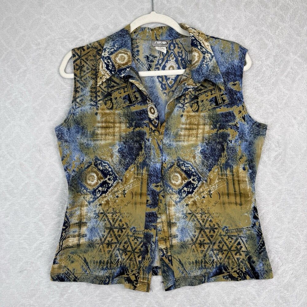 Vtg Rave Y2K Sleeveless Top Womens L/XL Split Front Boho Fairy Phoebe Buffay 90s